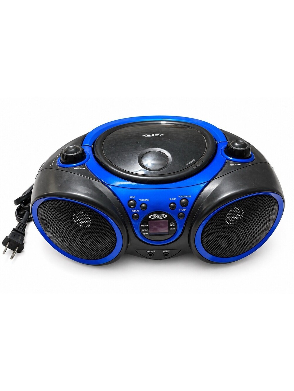 JENSEN Portable Stereo CD Player Boombox with AM/FM Radio Blue Black- Free Ship